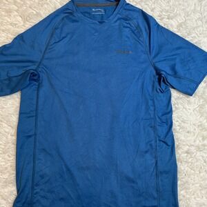 Simms Fishing Shirt Mens Small Blue Short Sleeve Performance Tee Excellent Logo